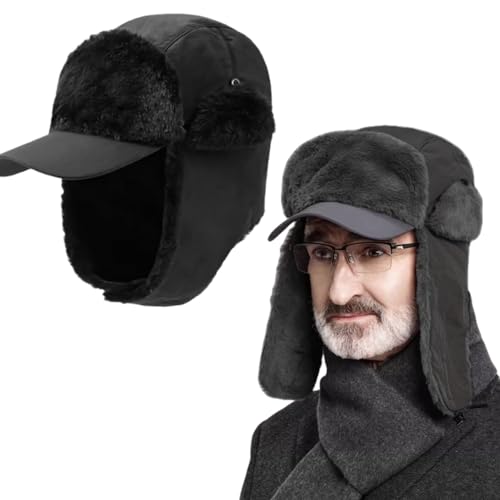 YBCCBY Warme Trappermütze Fliegermütze mit Ohrenklappen Winter Cap Russenmütze Schwarz Wintermütze Herrenmütze Baseballmütze Mütze Herren Ohren Fellmütze Earflap Cap von YBCCBY
