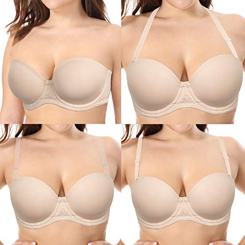 YBCG Trägerloser wandelbarer Multiway-Bügel-BH mit transparentem Träger für Damen, Hautfarben mit Blume in der BH-Mitte, 80C von YBCG