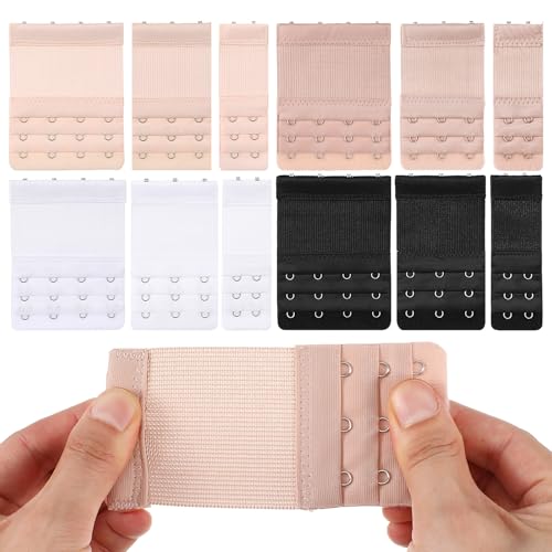 YBEATY 12 Stück BH-Verlängerungen mit 2/3/4 Haken bequem weich dehnbar elastisch für Damen Übergrößen (Schwarz + Weiß + Nude + Beige) von YBEATY