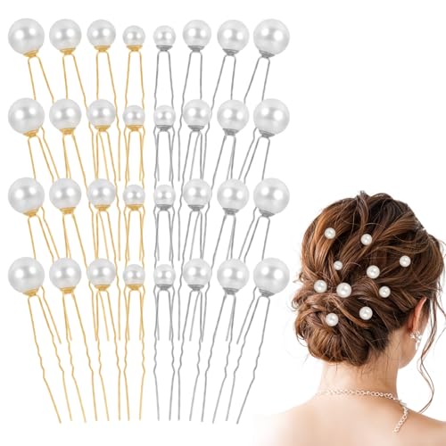 YBEATY 32 Stück Hochzeits-Haarnadeln mit Perlen für Bräute U-Form Braut Haarnadeln Strass Haarnadelns silberner Haarschmuck weiße Perlen Haarschmuck für Bräute Brautjungfern Frauen Styling Silber YBEATY 32 Stück Hochzeits-Haarnadeln mit Perlen für Bräute U-Form Braut Haarnadeln Strass Haarnadelns silberner Haarschmuck weiße Perlen Haarschmuck für Bräute Brautjungfern Frauen Styling Silber von YBEATY