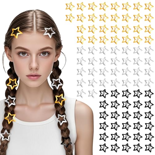 YBEATY 90 Stück Metall-Stern-Haarspangen mit Schnappverschluss Pentagramm Haarschmuck Hair Clips Stern-Kopfbedeckungen niedliche kleine Haarspangen ausgehöhlte Sterne-Haarnadel für Mädchen Frauen von YBEATY