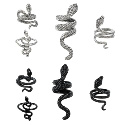 YBEATY Schlangenring Verstellbar Gothic Punk Boho Stapelringe Set stapelbar Reptilienschmuck Schlangenschmuck Vintage Silber Schlangenringe Medusa Kostüm Accessoire für Mädchen Frauen Halloween Party von YBEATY