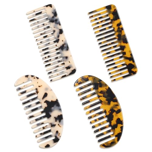 YBEATY Großer Zelluloseacetat-Haarentwirrungskamm mit breiter Zahnung, Schildpatt-Kamm, kein Griff, französische Entwirrungskämme für Frauen, dickes, lockiges, welliges, nasses und trockenes Haar, 4 von YBEATY