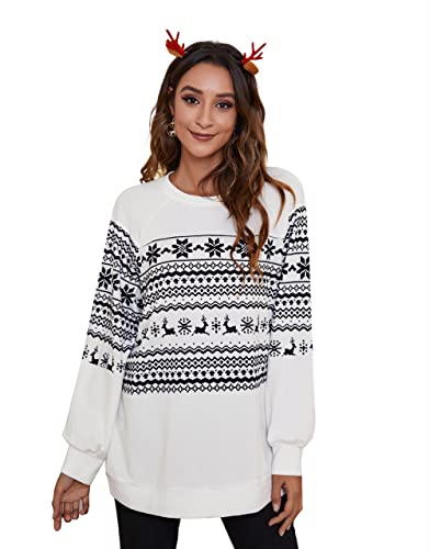 YBENLOVER Damen Pullover Weihnachten Sweatshirts Xmas Langarm Tops Christmas Sweater Jumper (S, Z-Weiß) von YBENLOVER