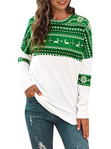 YBENLOVER Damen Weihnachten Sweatshirt Lustiges Xmas Langarm Tops Weihnachtspullover, A-grün, M von YBENLOVER