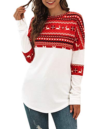 YBENLOVER Damen Weihnachten Sweatshirt Lustiges Xmas Langarm Tops Weihnachtspullover, A-weinrot, XL von YBENLOVER