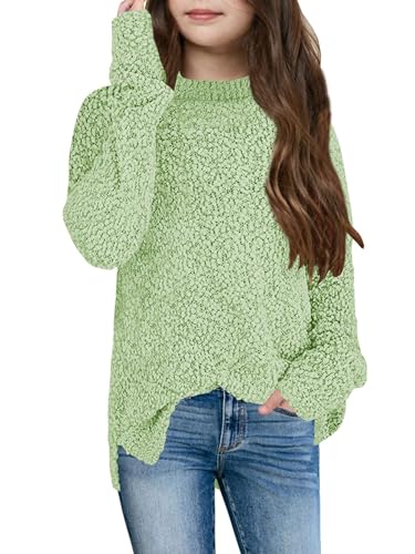 YBENLOVER Kinder Mädchen Fleece Strickpullover Fuzzy Pullover Warme Winter Oberteile Sweater (Grün, 120/5-6 Jahre) von YBENLOVER