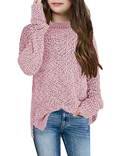 YBENLOVER Kinder Mädchen Fleece Strickpullover Fuzzy Pullover Warme Winter Oberteile Sweater (Rosa, 150/10-12 Jahre) von YBENLOVER