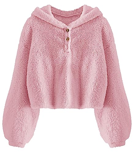 YBENLOVER Kinder Mädchen Kapuzenpullover Fleece Hoodie Sherpa Sweatershirt Warm Teddy Pulli, Rosa, 5-6 Jahre von YBENLOVER