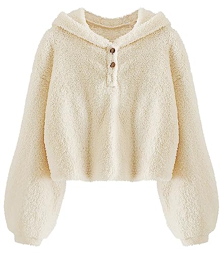 YBENLOVER Kinder Mädchen Kapuzenpullover Fleece Hoodie Sherpa Sweatershirt Warm Teddy Pulli, Beige, 5-6 Jahre von YBENLOVER