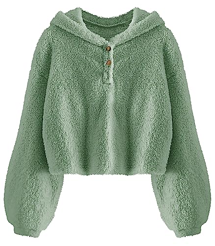 YBENLOVER Kinder Mädchen Kapuzenpullover Fleece Hoodie Sherpa Sweatershirt Warm Teddy Pulli, Grün, 5-6 Jahre von YBENLOVER