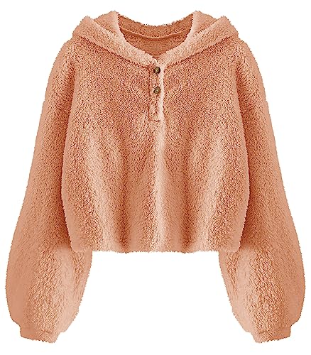 YBENLOVER Kinder Mädchen Kapuzenpullover Fleece Hoodie Sherpa Sweatershirt Warm Teddy Pulli, Orange, 5-6 Jahre von YBENLOVER