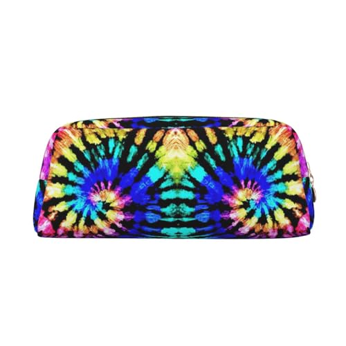 YBGHDAA Exotic Tribe Tie Dye Stil Druck Schule Leder Bleistift für Jungen Mädchen Senior Leder Kosmetiktasche Make-up-Tasche mit Reißverschluss, gold, Einheitsgröße, Kosmetiktasche von YBGHDAA