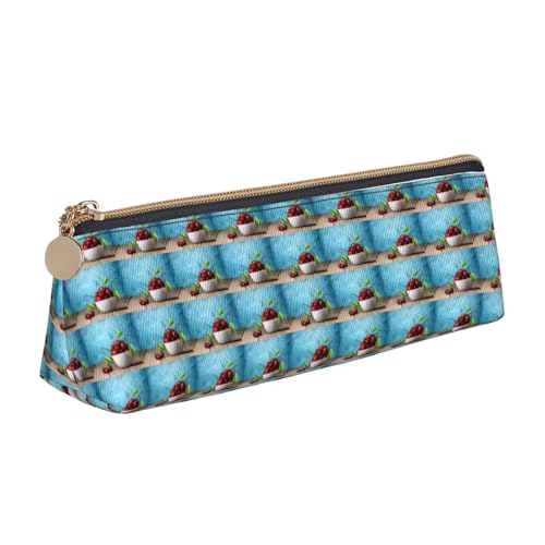 YBGHDAA Federmäppchen, Motiv: Kirsche auf Holz, dreieckig, niedlich, für Jungen und Mädchen, Geschenk, weiß, Einheitsgröße, Kosmetiktasche von YBGHDAA