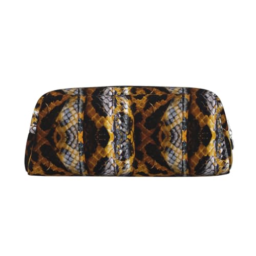 YBGHDAA Gelbe Schlange Druck Schule Leder Bleistift für Jungen Mädchen Senior Leder Kosmetiktasche Make-up Tasche mit Reißverschluss, silber, Einheitsgröße, Kosmetiktasche von YBGHDAA