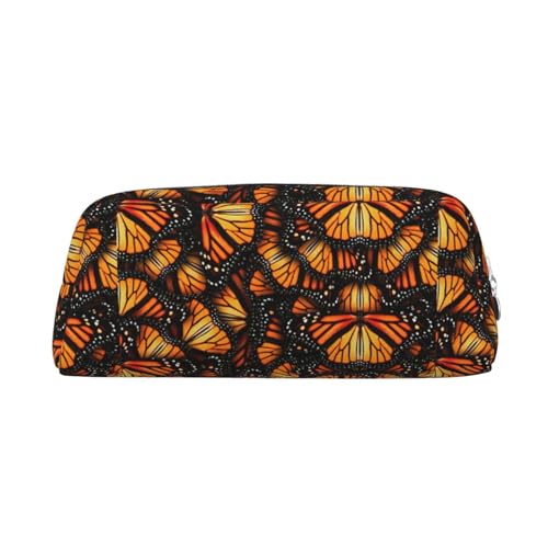 YBGHDAA Heaps of Orange Monarch Butterflies Printing School Leather Pencil for Boys Girls Senior Leather Cosmetic Case Makeup Bag with Zipper, silber, Einheitsgröße, Kosmetiktasche von YBGHDAA