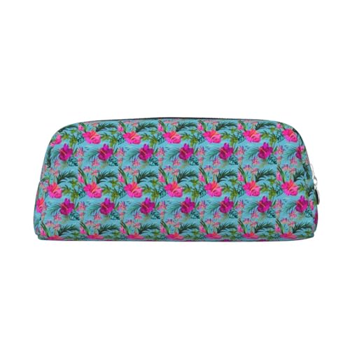 YBGHDAA Hello Hawaii Printing School Leder Bleistift für Jungen Mädchen Senior Leder Kosmetiktasche Make-up-Tasche mit Reißverschluss, silber, Einheitsgröße, Kosmetiktasche von YBGHDAA