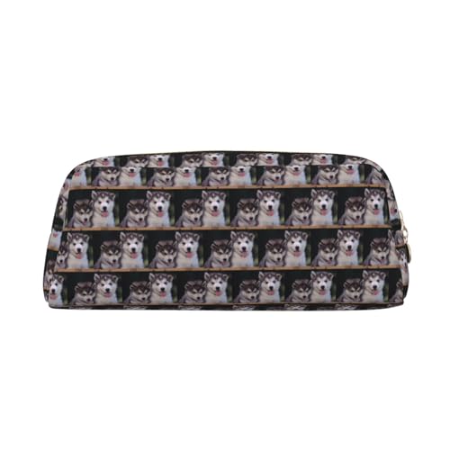 YBGHDAA Husky Leder-Kosmetiktasche mit Reißverschluss für Jungen und Mädchen, Seniorenleder-Kosmetiktasche, Make-up-Tasche mit Reißverschluss, gold, Einheitsgröße, Kosmetiktasche von YBGHDAA