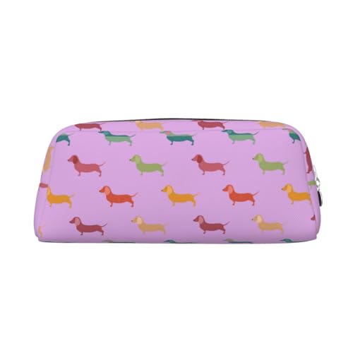 YBGHDAA Kosmetiktasche aus Leder mit süßem Dackel-Motiv, für Jungen und Mädchen, Senioren, Make-up-Tasche mit Reißverschluss, silber, Einheitsgröße, Kosmetiktasche von YBGHDAA