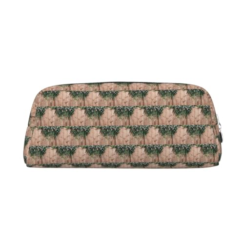 YBGHDAA Leder-Bleistift mit Blättern auf rustikalem Holzdruck, für Jungen, Mädchen, Senioren, Kosmetiktasche, Make-up-Tasche mit Reißverschluss, silber, Einheitsgröße, Kosmetiktasche von YBGHDAA