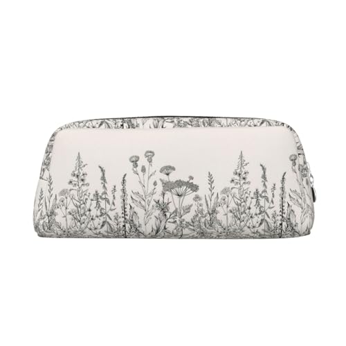 YBGHDAA Leder-Bleistift mit Blumenmuster und botanischer Gravur, für Jungen, Mädchen, Senioren, Kosmetiktasche, Make-up-Tasche mit Reißverschluss, silber, Einheitsgröße, Kosmetiktasche von YBGHDAA
