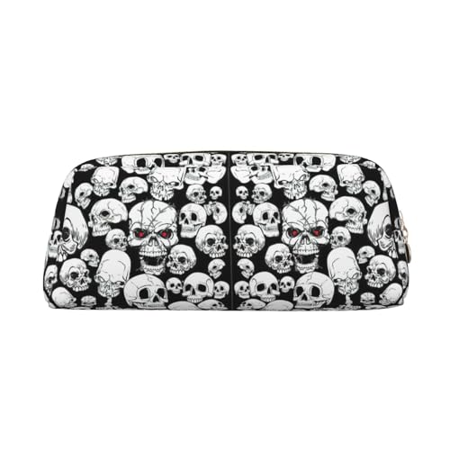 YBGHDAA Leder-Bleistift mit Totenkopf-Aufdruck, für Jungen und Mädchen, Senioren-Kosmetiktasche, Make-up-Tasche mit Reißverschluss, gold, Einheitsgröße, Kosmetiktasche von YBGHDAA
