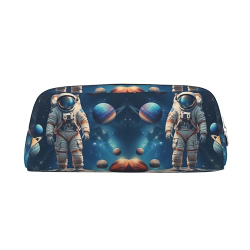 YBGHDAA Leder-Bleistift mit Weltraumdruck, für Jungen, Mädchen, Senioren, Kosmetiktasche, Make-up-Tasche mit Reißverschluss, silber, Einheitsgröße, Kosmetiktasche von YBGHDAA