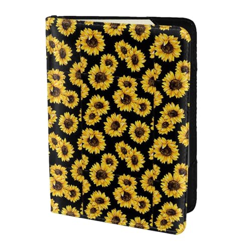 YBGHDAA Reisepasshülle mit Sonnenblumen-Motiv, für Damen und Herren, passend für alle gängigen Reisepässe, Schwarz , Einheitsgröße von YBGHDAA
