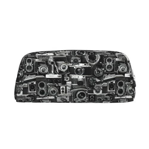 YBGHDAA Retro Cool Camera Collection Printing School Leather Pencil for Boys Girls Senior Leather Cosmetic Case Makeup Bag with Zipper, silber, Einheitsgröße, Kosmetiktasche von YBGHDAA