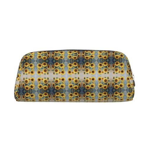 YBGHDAA Schöner Sonnenblumendruck, Leder-Bleistift für Jungen und Mädchen, Senioren-Kosmetiktasche, Make-up-Tasche mit Reißverschluss, silber, Einheitsgröße, Kosmetiktasche von YBGHDAA