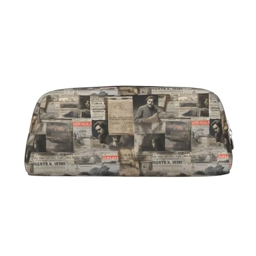 YBGHDAA Zeitung HD Druck Schule Leder Bleistift für Jungen Mädchen Senior Leder Kosmetiktasche Make-up-Tasche mit Reißverschluss, silber, Einheitsgröße, Kosmetiktasche von YBGHDAA