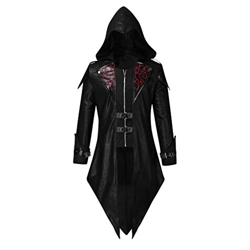 YBIRAL Herren Gothic Steampunk Jacke Vintage Mittelalter Renaissance Langer Mantel mit Kapuze Halloween Karneval Cosplay Kostüm Smoking Uniform von YBIRAL