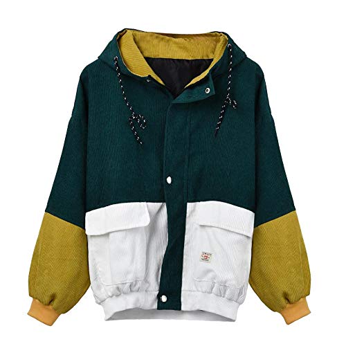 YBIRAL Mantel Damen Cordjacke, Beiläufig Langarm Corduroy Patchwork Übergroß Reißverschluss Stilvoll Bequem Outwear Windjacke Frühling Herbst Mädchen Jacke mit Kapuze von YBIRAL