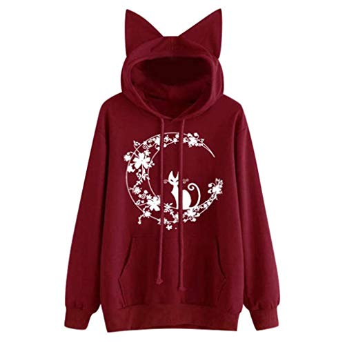 YEBIRAL Damen Kapuzenpullover mit Katze Ohren Hoodie Sweatshirt Pullover Oberteile Cat Druck Langarmshirt Gothic Tops Bluse von YBIRAL