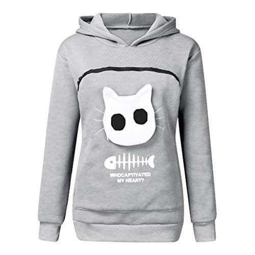 YBIRAL Damen Übergröße Pullover Kapuzenpullover Katze Sweatshirt Hoodie Katzenpulli Tops Beutel Langarm Herbst Winter Pulli mit Katzen Hund Großen Känguru Tasche von YBIRAL