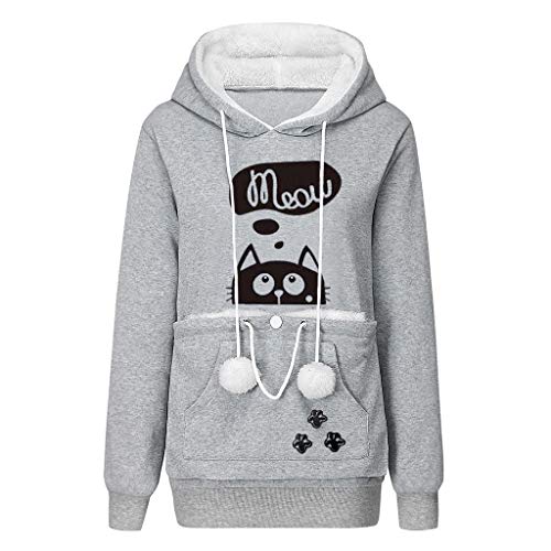 YBIRAL Damen Übergröße Pullover Kapuzenpullover Katze Sweatshirt Hoodie Katzenpulli Tops Beutel Langarm Herbst Winter Pulli mit Katzen Hund Großen Känguru Tasche von YBIRAL