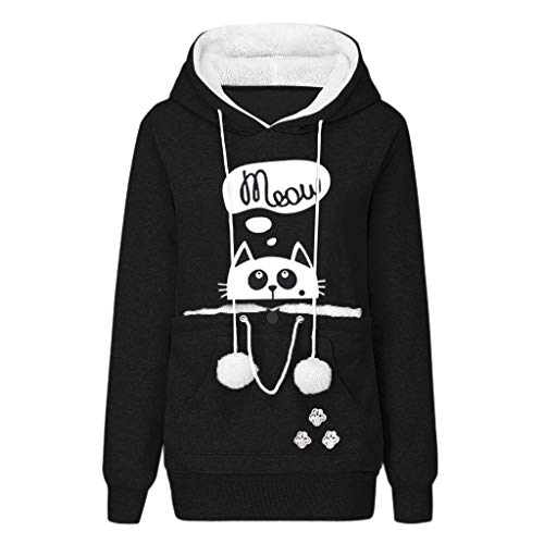 YBIRAL Damen Übergröße Pullover Kapuzenpullover Katze Sweatshirt Hoodie Katzenpulli Tops Beutel Langarm Herbst Winter Pulli mit Katzen Hund Großen Känguru Tasche von YBIRAL