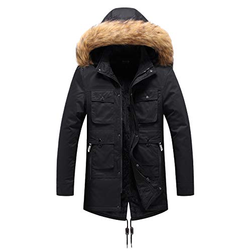 YEBIRAL Herren Warme Winterjacke Parka Lang Outdoor Jacke mit Fell Wintermantel mit Kapuze Feldjacke Übergangsjacke Gefütterte Winterparka(3XL,Schwarz) von YBIRAL