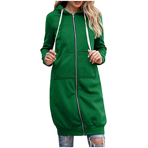 YEBIRAL Hoodie Damen Herbst Winter Lange Kapuzenpullover Sweatjacke Langarm Pullover Lässig Mantel Jacke Sweatshirt Oversize Coat Outwear Kapuzenjacke(5XL,I- Grün) von YBIRAL