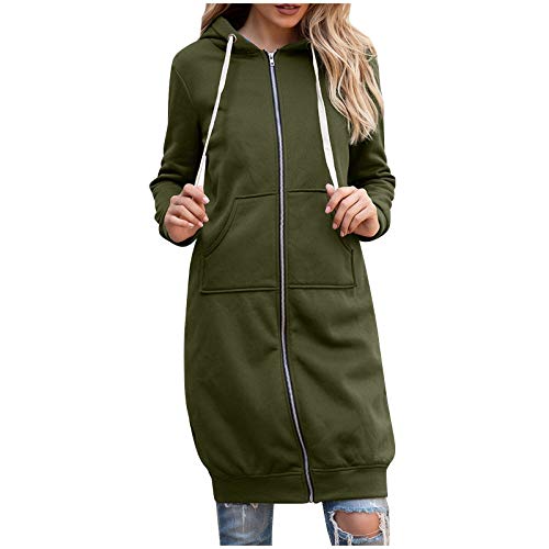 YEBIRAL Hoodie Damen Herbst Winter Lange Kapuzenpullover Sweatjacke Langarm Pullover Lässig Mantel Jacke Sweatshirt Oversize Coat Outwear Kapuzenjacke(S,I- Armeegrün) von YBIRAL