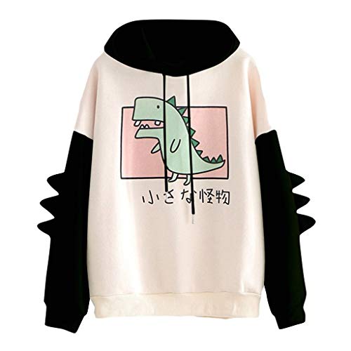 YEBIRAL Hoodie Damen Kapuzenpullover Sweatjacke Dinosaurier Cartoon Drucken Langarm Sweatshirt Kapuzenpulli Lässige Pullover Oberteile (Schwarz, M) von YBIRAL