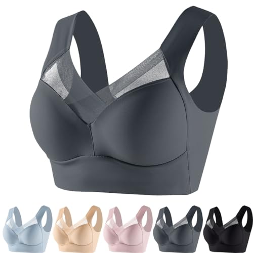 YBJJK Hatmeo-BH, Hatmeo-Haltungskorrektur-BH, Keilani-BH, kabelloser Push-up-Komfort-Crossover-BH (Grey,XL) von YBJJK