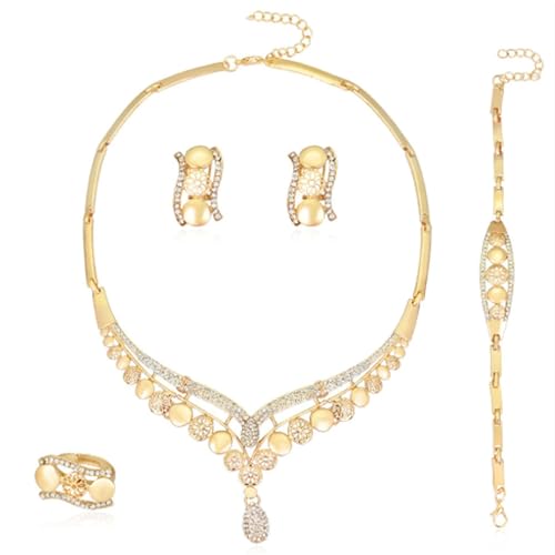 YBNKKUXKN 4-teiliges Schmuckset for Damen, Halskette, Ohrring-Set, Retro und stilvoll, Reisekleider und Hochzeitsaccessoires von YBNKKUXKN