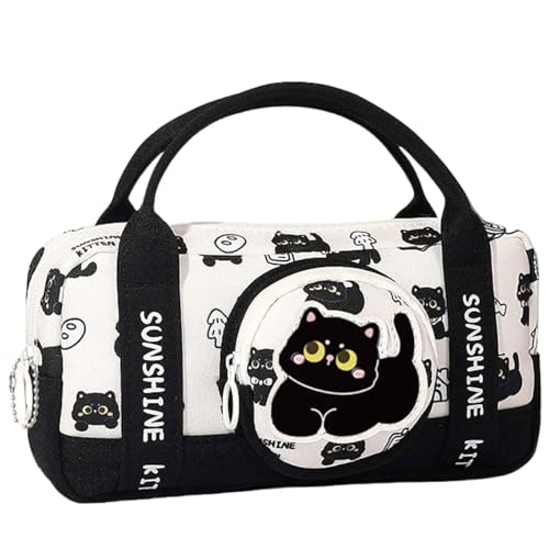 YBNKKUXKN Großes Federmäppchen, extra große Federtasche, weiche Federtasche, Organizer mit Reißverschluss, Schulbedarf for Teenager-Mädchen(Black Cat) von YBNKKUXKN