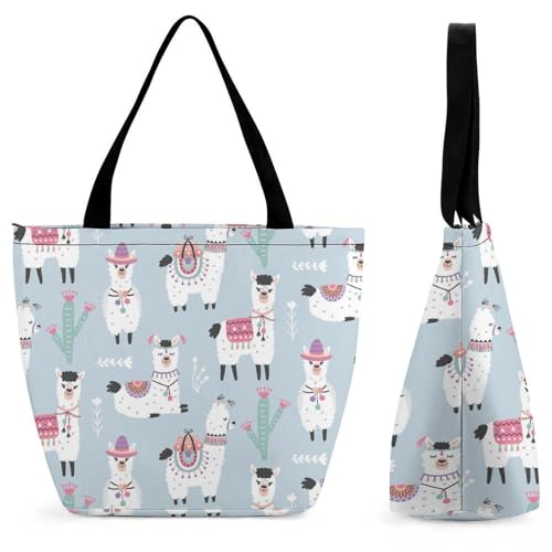 Cartoon-Alpaka Damen Handtasche Shopper Umhängetasche Schultertasche Tragetasche Mit Reißverschluss 28.5x18x32.5cm von YBQLNP
