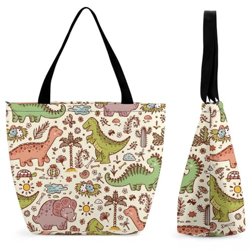 Cartoon-Dinosaurier Damen Handtasche Shopper Umhängetasche Schultertasche Tragetasche Mit Reißverschluss 28.5x18x32.5cm von YBQLNP