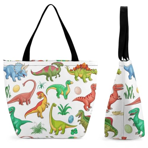 Cartoon-Dinosaurier Damen Handtasche Shopper Umhängetasche Schultertasche Tragetasche Mit Reißverschluss 28.5x18x32.5cm von YBQLNP