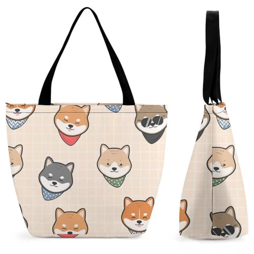 Cartoon-Hund Damen Handtasche Shopper Umhängetasche Schultertasche Tragetasche Mit Reißverschluss 28.5x18x32.5cm von YBQLNP