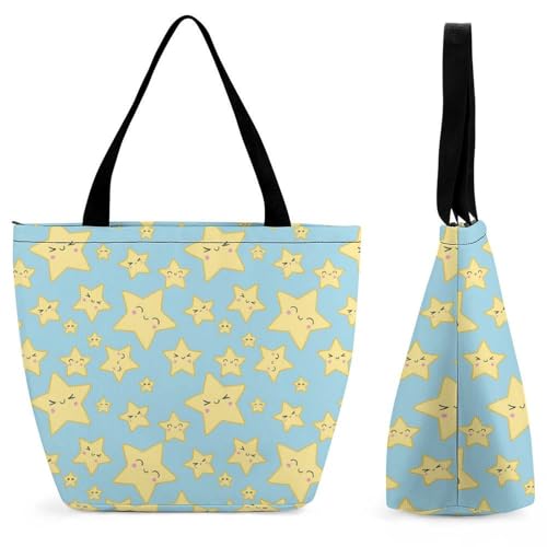 Cartoon-Sterne Damen Handtasche Shopper Umhängetasche Schultertasche Tragetasche Mit Reißverschluss 28.5x18x32.5cm von YBQLNP