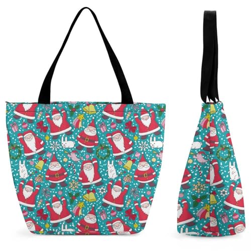 Cartoon-Weihnachtsmann Damen Handtasche Shopper Umhängetasche Schultertasche Tragetasche Mit Reißverschluss 28.5x18x32.5cm von YBQLNP